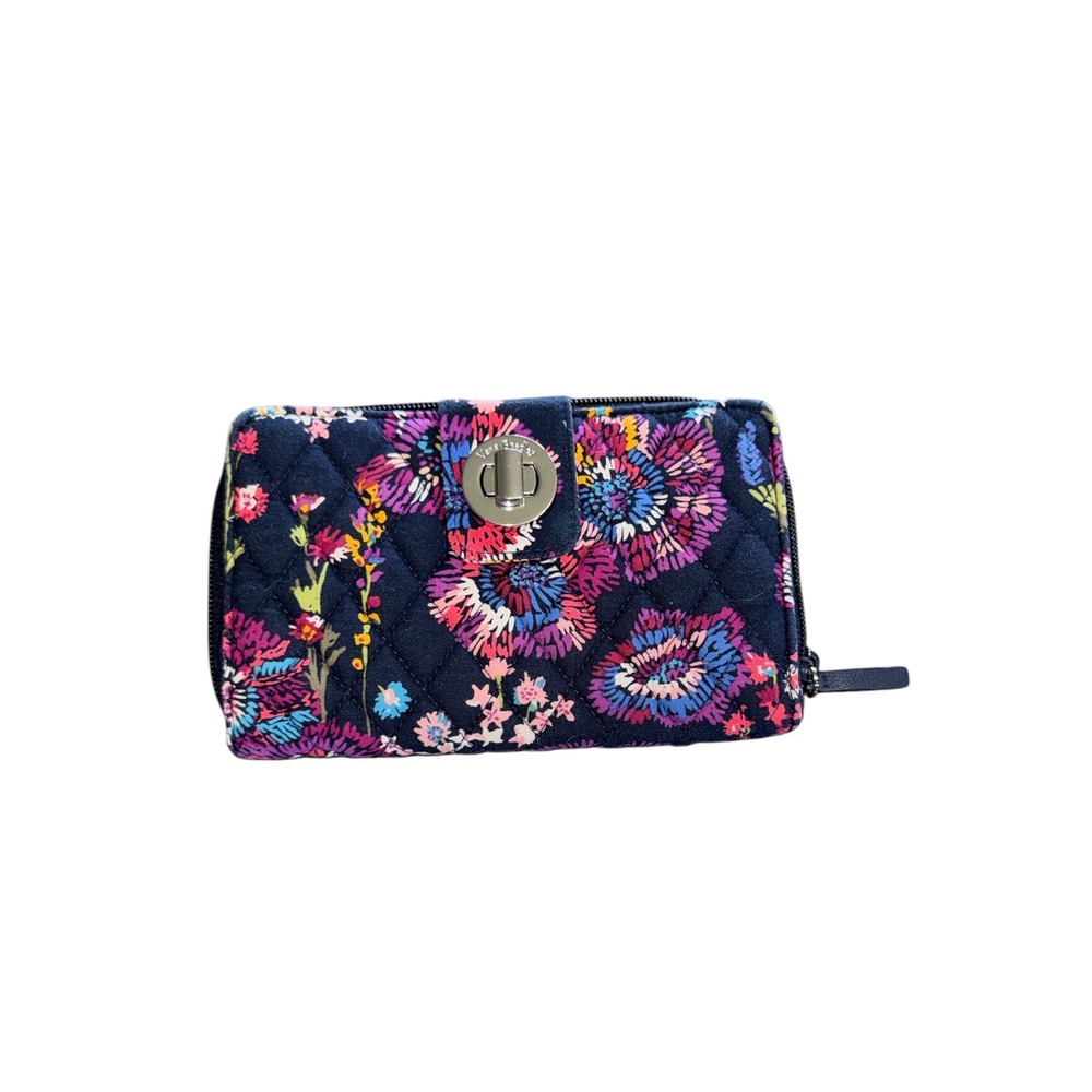 Vera Bradley Midnight Floral Quilted Cotton Turnlock Zip Around Wallet Women